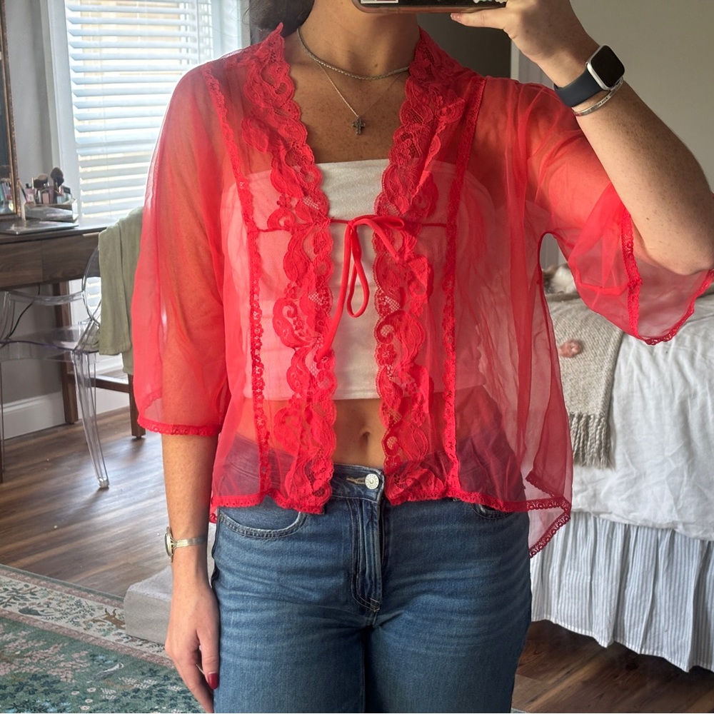 Sears Red Lace Kimono